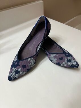 Rothy's Pointed Knit Ballet Flats in Navy, Purple and White